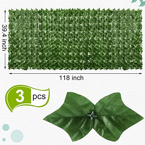 Funtery 3 Pieces Balcony Privacy Screen 39.4 x 118 Inch Outdoor Artificial Ivy Privacy Fence Artificial Hedges Fence and Faux Ivy Vine Leaf Decoration for Outdoor Garden Patio Balcony Decor