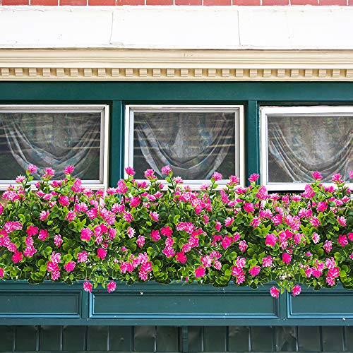 Grunyia 10 Bundles Artificial Fake Flowers, Faux Outdoor Plastic Plants UV Resistant Shrubs Outside Indoor Decorations (Pink-Eucalyptus) - color: Pink-eucalyptus