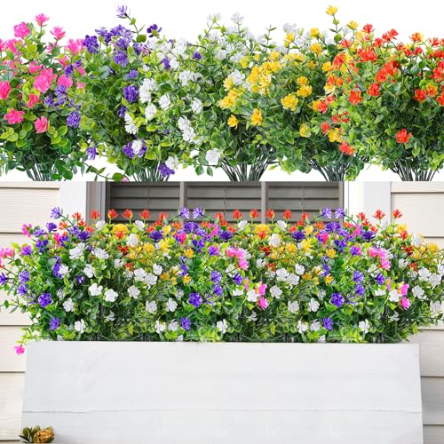 AmyHomie 20 Bundles Artificial Flowers for Outdoor Outside Spring Summer Decoration UV Resistant Faux Flowers No Fade Fake Plastic Plants Garden Porch Window Box Decorating - color: Mix Color-eucalyptus, size: 20