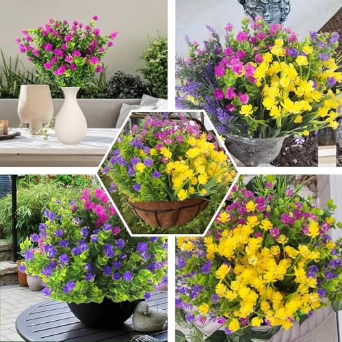 20 Bundles Artificial Flowers for Outdoors Fake Flowers UV Resistant No Fade Faux Plastic Greenery Plants for Garden Patio Porch Window Box Home Indoor Farmhouse Hanging Planter Décor - color: 11pcs