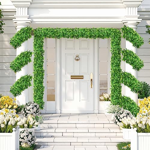 Hoteam 12 Pcs Artificial Hanging Plants 32 Inch Fake Ivy Vines with Fake Leaves Patio Artificial Plants Greenery for Living Room Indoor Outdoor Wall, No Basket (Bamboo Leaf) - color: Bamboo Leaf