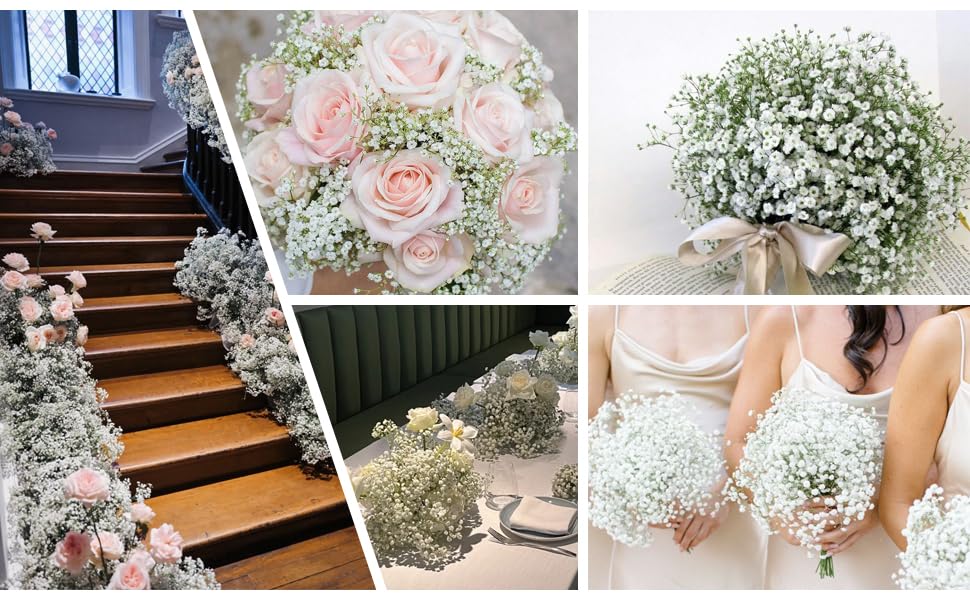 120 Pcs Artificial Flowers,Babys Breath Artificial Flowers,Fake White Babys Breath Flowers Artificial Bulk, Real Touch Flowers for Wedding Party Home Garden Decoration (120PC)