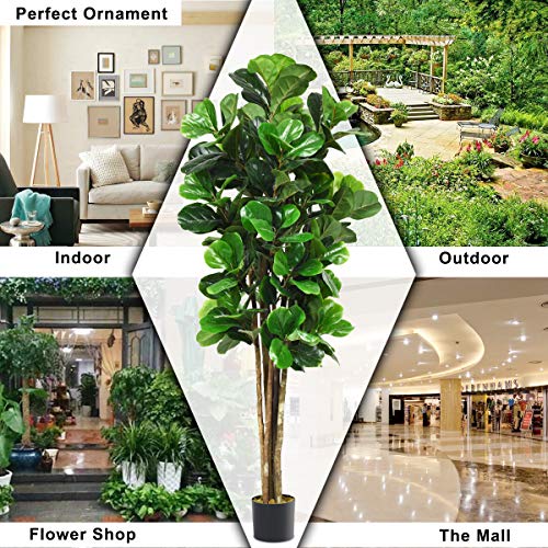 Goplus Fake Fiddle Leaf Fig Tree, 6FT Tall Artificial Tree Greenery Plants in Pots, Decorative Faux Trees for Indoor Home Office - size: 5ft 11in