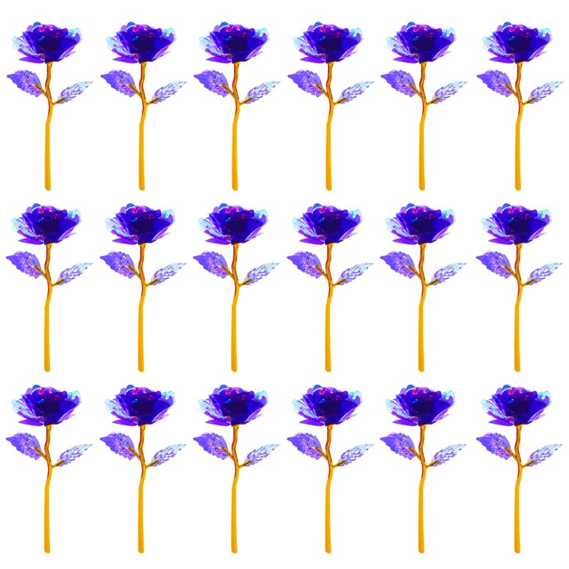 20PCS Artificial Colorful Flowers Galaxy Rose Crystal Flower Glass Rose Gifts for Wedding, Mother' s Day Memorable Days, Purple - color: Purple