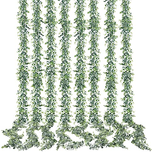Sggvecsy Artificial Eucalyptus Garland 8 Pack Fake Eucalyptus Greenery Garland Faux Hanging Plants Artificial Vines, 5.6 Feet/Strand for Wedding Backdrop Arch Wall Table Party Outdoor Festival Decor - size: 8 Pack