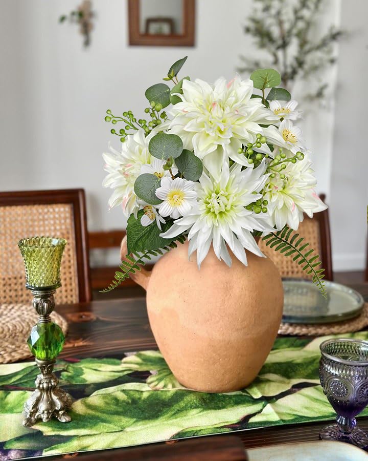GnFlus Artificial Dahlia Flower Stems 9PCS White Faux Dahlia & Daisy Silk Flowers Realistic Fake Flowers for Vase Centerpiece Wedding DIY Bridal Bouquet Party Home Decor - color: Dahlia, White, size: 1 Pack