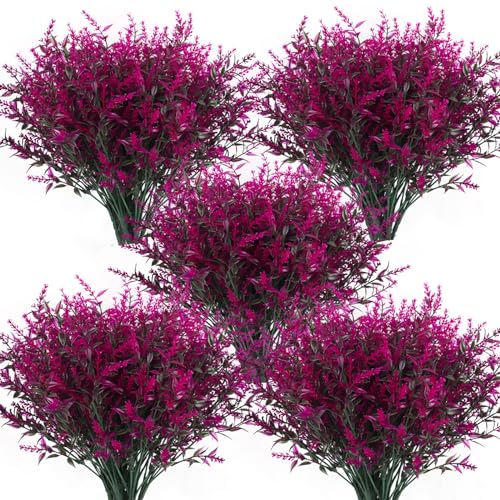 RECUTMS Artificial Faux Plants Flowers Outdoor Spring Decoration,Artificial Plants Outdoor Artificial Flowers for Outdoors UV Resistant for Outside Home Planter Porch Patio Window Yard Decor(Fuchsia) - color: Fuchsia, size: 36 Bundles
