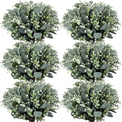Janinka Mixed Eucalyptus Leaves Stems Bulk with White Seeds Artificial Silver Dollar Leaves Sprays Faux Oval for Wreath Garland Floral Bouquets Arrangement Wedding Greenery Decoration (40)