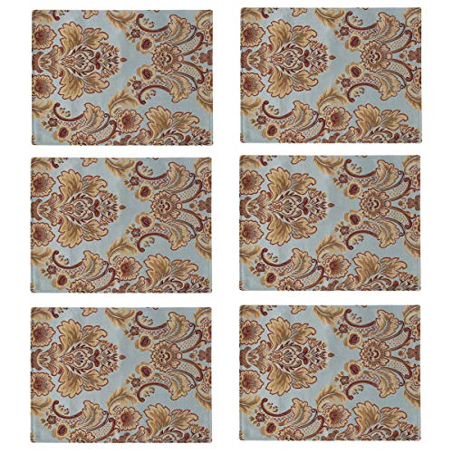 kilofly 6pc Elegant Floral Brocade Jacquard Table Placemats (11.8 x 15.7 in) - color: Blue, size: 11.8*15.7 inch