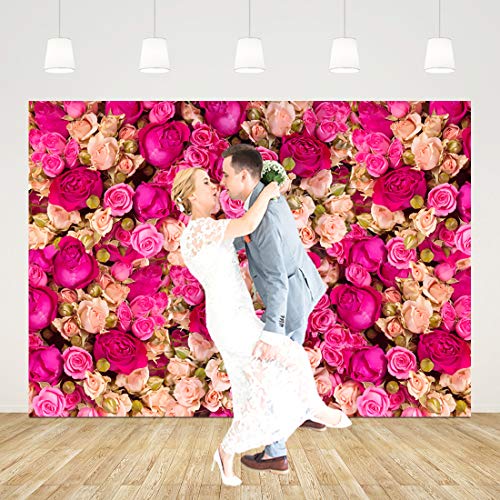 Ticuenicoa 7x5ft Mother's Day Pink Flower Backdrop for Photography, Rose Wall for Wedding Birthday Party Decor, Flower Backdrop Wall for Photo Booth, Blossoms Roses Vinyl Background - size: 7x5ft