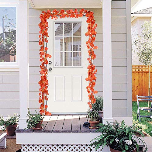 Fall Garland Maple Leaf, Hanging Vine Garlands Artificial Autumn Foliage Garland Thanksgiving Decor for Home Wedding Fireplace Party Christmas (Maple/12 Strands) - color: Maple/12 Strands