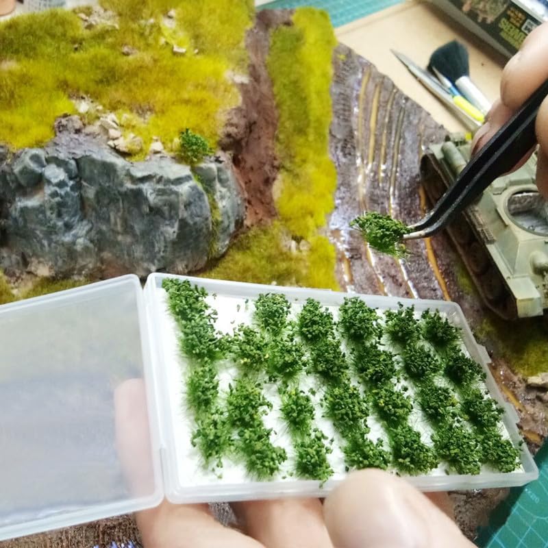 56pcs Miniature Green Bushy Tufts Lowland Shrubs Tuft Terrain Model Static Scenery for DIY Craft Train Landscape Railroad Scenery Sand Military Layout Model War Gaming Terrain