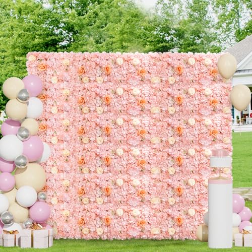 FOTSHARER Pink Artificial Flower Wall 15''x15'' Floral Wall Panels 12 PCS Wedding Flower Panels for Backdrop Floral Wall Set for Parties - color: Pink