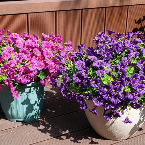 Artificial Flowers for Outdoors, UV Resistant Fake Silk Morning Glory, Realistic Faux Plants for Outside Porch Patio Window Box Hanging Planter (16, Purple Fuchsia) - color: Purple Fuchsia