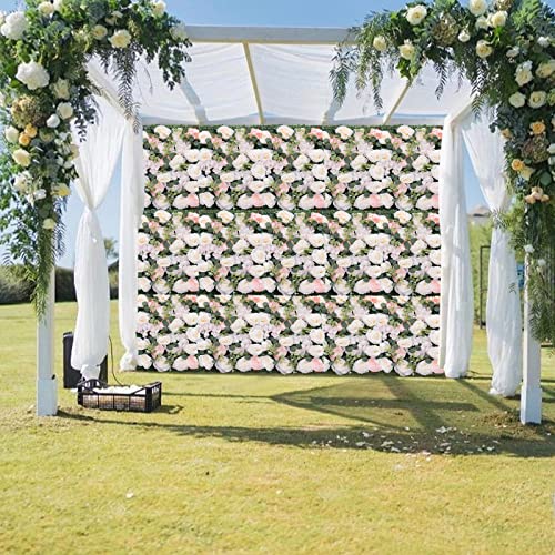 Artificial Flower Wall Panels, Silk Wedding Flower Wall Backdrop Panel, 3D Floral Panel Artificial Floral Wall Mat Flower Screen for Photo Party Wedding Wall Background Decor (6PCS White+Pink) - color: 6pcs White+pink