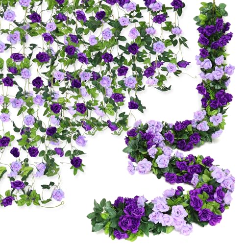 Floweroyal 6 Pack Artificial Flower Garlands 7.9FT Fake Rose Vines Silk Flowers Hanging Rose Ivy for Wedding Arch Party Home Garden Wall Decor (Purple) - color: Purple, size: 6pcs