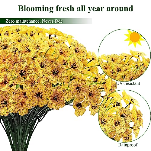 Kinisty 20 Bundles Outdoor Artificial Flowers UV Resistant with Yellow Faux Silk Flowers and No Fade Fake Plastic Plants for Spring Summer Outside Planters Porch Window Box Garden Decor - color: Yellow