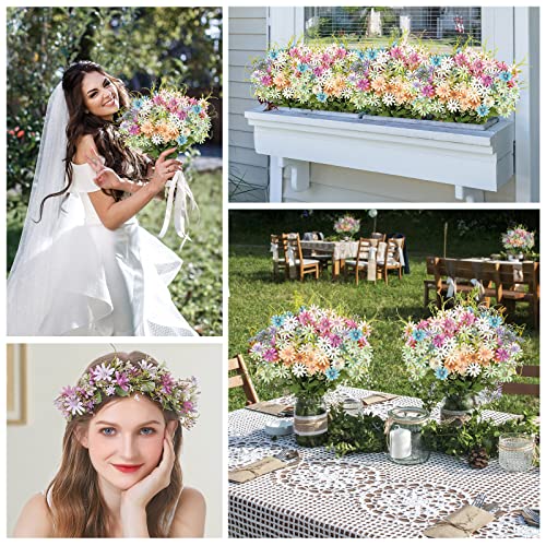 AmyHomie Artificial Flowers for Outdoors UV Resistant - 6 Bundles Mix Color Fake Daisy Wildflowers, Outdoor Artificial Plants Bulk for Home Garden Decor, Wedding, Patio, Farmhouse - color: Mix Color