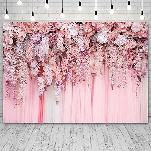 10x7ft Pink Floral Wall Backdrop Girls Rose Bridal Shower Wedding Anniversary Flowers Baby Girl Baby Shower Party Decorations Photography Background Photo Shoot Props - size: 10x7ft