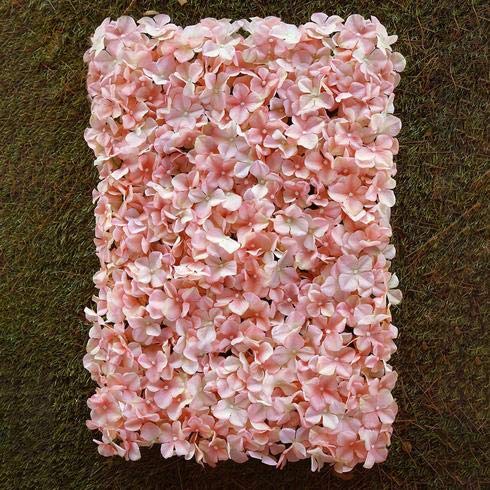 Artificial Flower Wall Panels 4 Pack of 11 Sq ft Flower Wall Mat Silk Hydrangea Flower Panels for Backdrop Wedding Wall Decoration - UV Protected (Blush/Rose Gold) - color: Rose Gold