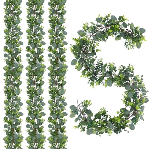 JPSOR 4pcs 26.4ft Artificial Eucalyptus Garland Greenery Garland Fake Eucalyptus Leaves for Wedding Arch Farmhouse Mantle Table Runner Centerpiece Home Party Christmas - size: 4pcs of vines