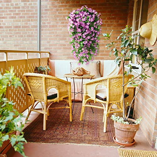 ZFProcess Artificial Fake Hanging Flowers Plants for Outdoor Spring Decoration, 2PCS Faux Silk Violet UV Resistant Look Real Trailing Vines for Outside Home Planter Porch Patio(Violet) - color: Violet