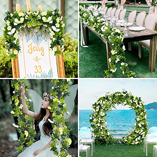 JUSTOYOU 2 Pack (15.8FT) Fake Rose Garland, Artificial Rose Vines Flowers Hanging Silk Rose Vine Wedding Home Backdrop Party Arch Arrangement Decoration - color: Off White+green