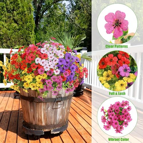 Sggvecsy Artificial Flowers for Outdoors 12 Bundles Realistic Faux Plants UV Resistant Fake Silk Daisy with Eucalyptus for Boxwood Planter Patio Porch Outside Spring Summer Decoration(Mixed 6 Color) - color: Mixed 6 Colors