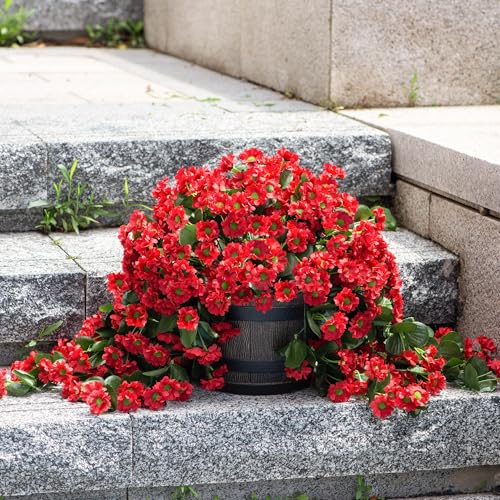 INXUGAO Artificial Fake Hanging Flowers Plants for Outdoor Summer Decoration,2 PCS Faux Silk Fuchsia Orchid Long Vines Stems Bouquet UV Resistant for Wall Home Porch Patio Outside(Red) - color: B-red