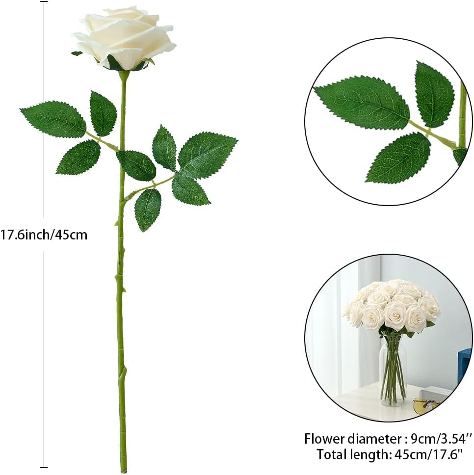 50pcs Ivory Roses Artificial Flowers Bulk Fake White Roses Silk Flower with Stems Realistic Flowers for Wedding Centerpiece Party Birthday Decor - color: 50pcs Ivory
