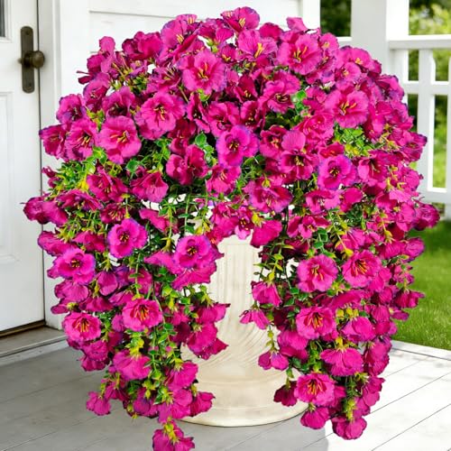 Artificial Hanging Flowers for Outdoors Decor, Fake Silk Hibiscus Long Trailing Vines UV Resistant Realistic Flowers Plants for Outside Front Door Porch Patio Balcony (Fuchsia, 2 pcs) - color: Fuchsia, size: 2 pcs