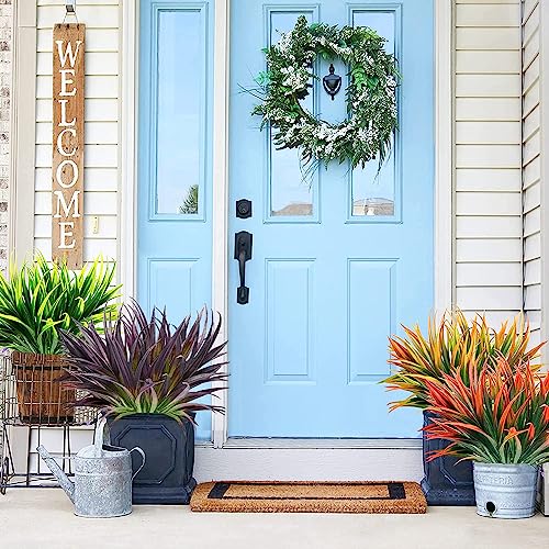 12 Pcs Outdoor Fake Plants UV Resistant Artificial Tall Grass Plants Faux Tropical Flowers Bushes Fall Winter Summer Planters Yard Patio Front Porch Décor Plastic Greenery Shrubs Decoration - color: Dark Purple Grass Plant, size: 12 Pcs