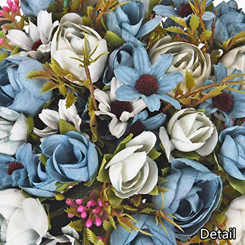 Artificial Flowers for Decoration, Fake Rose Silk Flower Plastic Plants Home Garden Indoor Outdoor Decorations Bedroom Office Room Arrangement Decor Wedding Bridal Bouquet Planter Filler, Blue 4 Pack - color: Rose Bud/ Blue/ 4 Pack