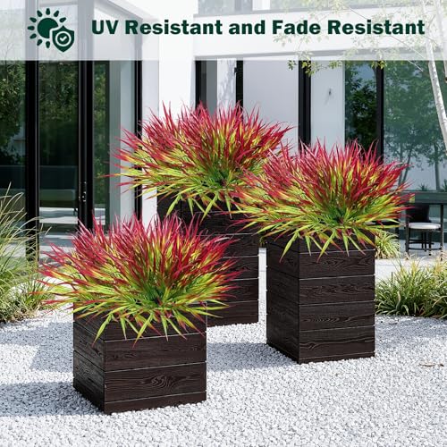 Uieke 28 Bundles Artificial Outdoor Plants UV Resistant Fake Grass Plants Faux Plastic Plants Greenery Shrubs for Home Garden Pathway Window Box Front Porch Summer Fall Decor, Deep Red - color: Deep Red, size: 28