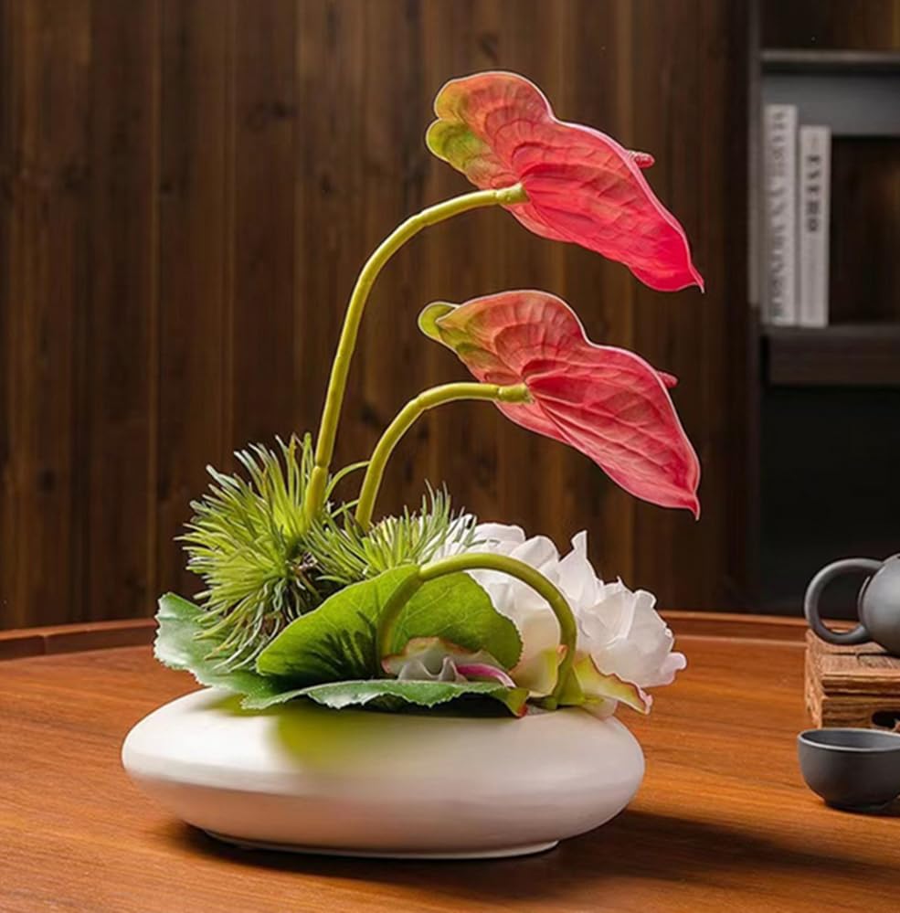 Rikyo 5 PC 24inch Artificial Anthurium Lily Flowers Permanent for Home Decor Bouquet and Green Leaf for Home Bridal Wedding Festival Party,Store Decor Small Flower Bouquet Accessories (Pink) - color: Pink