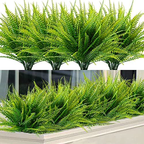 Ouddy Decor 12 Bundles Artificial Boston Ferns Artificial Plants Outdoor Greenery Stems Faux Shrubs UV Resistant for Garden Front Porch Table Window Box Home Decorations - color: Green, size: 12 Bundles