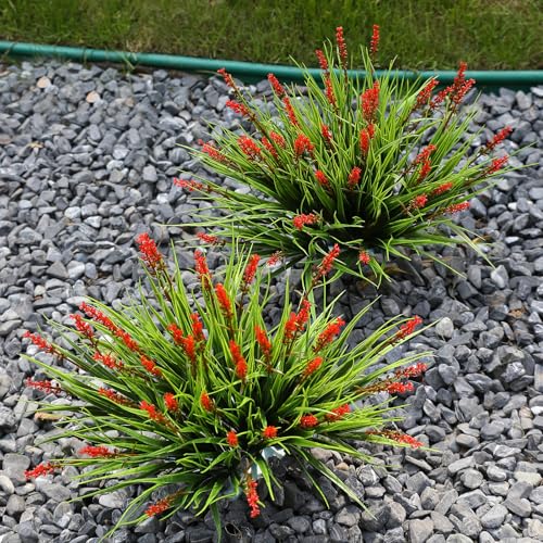 alyptus Artificial Flowers Outdoor 12 Bundles Fake Plants Outside Red Flower Grass Faux Greenery Spring Summer Wildflower Decoration for Outdoors Yard Front Porch Planter Decor (Red Flowers) - color: Red Flowers