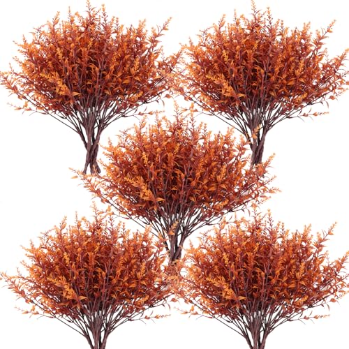 RECUTMS Fake Fall Plants for Outside Faux Lavender Flowers Fake Greenery Artificial Fall Flowers Outdoors UV Resistant Faux Autumn Plant Artificial Bushes for Bookshelf Balcony Bedroom Decor (Brown) - color: Brown, size: 36 Bundles