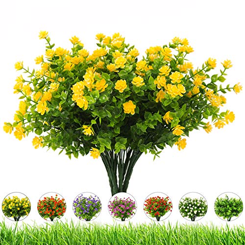 Artificial Flowers Outdoor,UV Resistant Fake Flowers 20 Bundles Faux Outdoor Plants Plastic Flowers Greenery Bushes for Indoor Outside Home Porch Decoration (Yellow) - color: Yellow, size: 20 Bundles