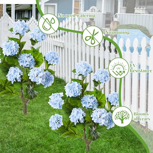 Daifunli 2 Pack 36″ Artificial Hydrangea Trees Real to Touch Faux Hydrangea Bushes Plants with Stakes for Wedding Spring Home Office Living Room Housewarming Gift(Blue) - color: Blue