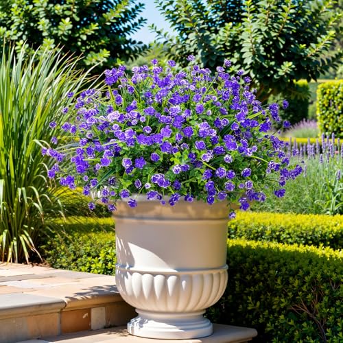 20 Bundles Artificial Flowers for Outdoors Fake Plastic Flowers UV Resistant Realistic Faux Plants Shrubs for Spring Summer Garden Porch Yard Patio Planter Window Box Home Decor, Purple - color: Purple