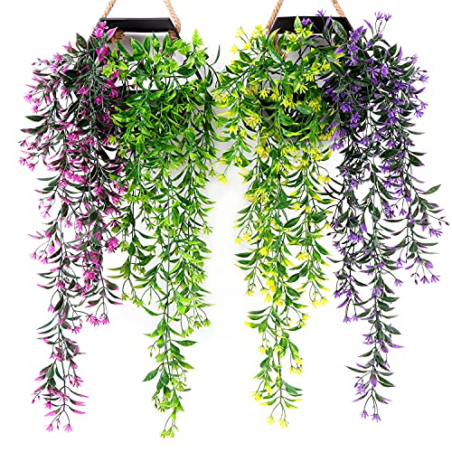Artificial Flowers Vine, for Christmas Plastic Hanging Ivy Plants Fake Vines Grass Garland Home Garden Outdoor Window Box Indoor Party UV Resistant Wedding DIY Wall Decor Decoration - Purple 2 Pack - color: Flowers Vines/ Purple/ 2 Pack