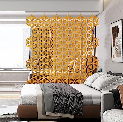 12 Pcs 3D Flower Venus Hanging Room Divider Panel, 14"x12" Screen Panels High Density Polyester Fiber Board Cut Room Partition Home Decoration (Gold) - color: Gold