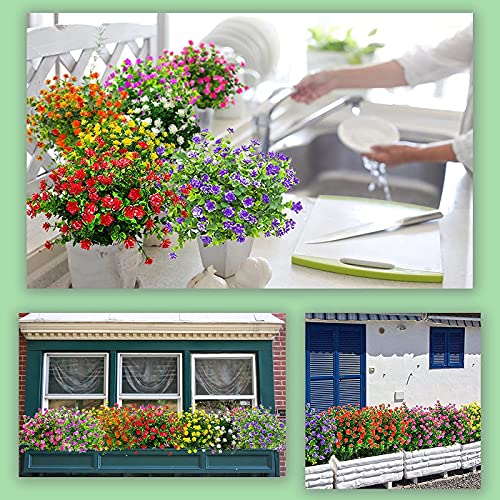 10 Bundles Artificial Flowers for Outdoors,UV Resistant Realisic Fake Plastic Plants Artificial Shrubs Spring Flowers Decor of Vase and Outside Window Box, Ferns Plants for Planter-Pink - color: Pink, size: 10PCS