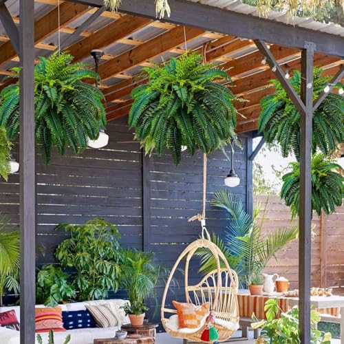2 Pack Artificial Boston Ferns Outdoor, 48 Inch Large Fake Fern Plants with 88 Leaves, Faux Fern for Porch Planters, Patio, Front Door, Indoor Outdoor Decor - size: 48"-88 Leaves