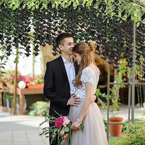 U'Artlines 24 Pack (Total 86.4 Feet) Artificial Fake Wisteria Vine Rattan Hanging Garland Silk Flowers String Home Party Wedding Decor (24, Black) - color: Black