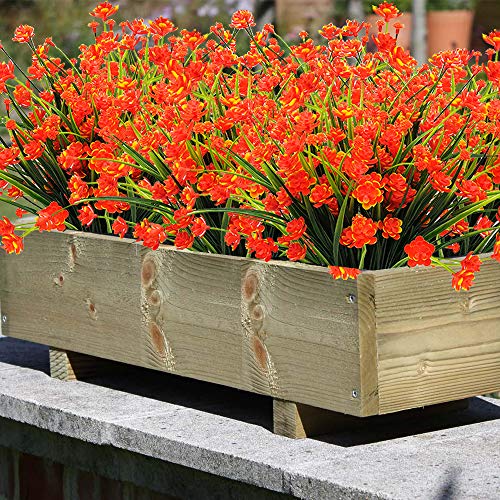 Grunyia Artificial Flowers, 20 Bundles Outdoor Fake Flowers for Decoration UV Resistant Faux Plastic Plants Garden Porch Window Box Décor (Orange) - color: Orange