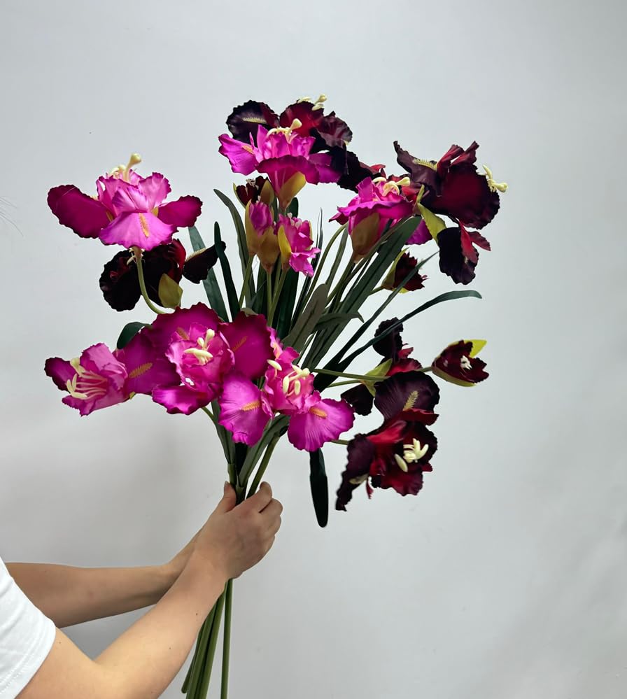 36" Tall Artificial Iris Flower Silk Flower 9 Heads, 3 pcs Real Touch Faux Flowers Picks Bouquet,Long Stems Fake Flower for Home Party,Wedding Flowers Arrangements,Dining Table Centerpieces(Hot Pink) - color: Hot Pink