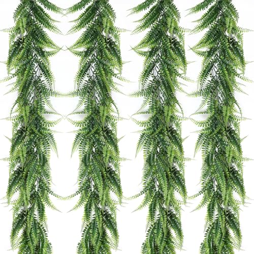 RECUTMS 4Pcs 5.8Ft Ferns Garland Fake Ivy Vines Artificial Hanging Plant Faux Boston Ferns Greenery Leaves Fake Vines for Summer Outdoor Indoor Home Garden Wedding Graduation Table Wall Decor(Green) - color: Green-fern4pcs