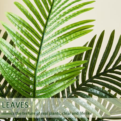 Artificial Palm Tree Indoor, 3.5FT Tall Faux Plants, Fake Tropical Silk Floor Plant with White Planter, Faux Areca Palm Plant Artificial Tree in Pot for Home Room Office Outdoor Patio Decor
